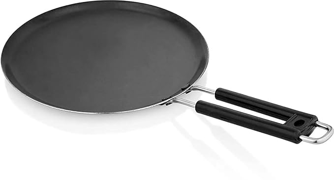 WINK CUTLERY’S Cast Iron Dosa Tawa for Gas Stove, Flat Roti Tawa with Cool Touch Handle, Heavy Duty Iron Pan for Dosa, Chapati, Paratha, Uttapam