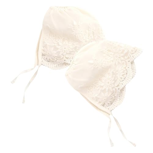 FOYTOKI Gorros para Ñiño Niña 2 Piezas Verano Finos de Encaje Transpirable, Sombreros para Sol 0-6 Meses, Accesorios para Bautizo y Sesiones de Fotos