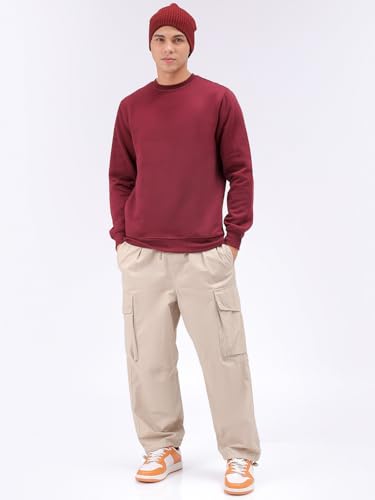Image of The Indian Garage Co Men Regular Fit Solid Crew Neck Overhead Sweatshirt