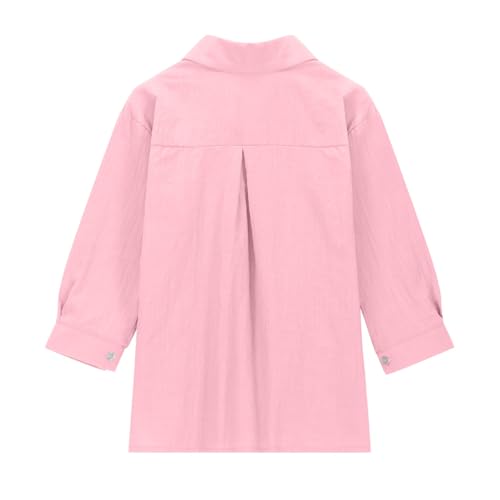 Girls Cotton Linen Button Down Shirts Long Sleeve Loose Casual Collared Blouses with Pocket Boho Flowy Dressy Tops Kids2