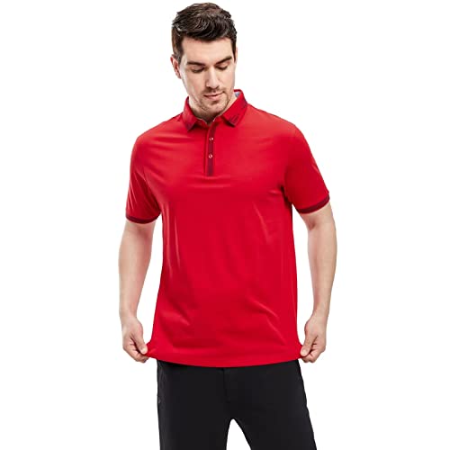 Veboon Mens Fashion Polo Shirts Short Sleeve Elegant Casual Polo Shirts Striped Cotton Blend Dressy Shirt Red #TOP1