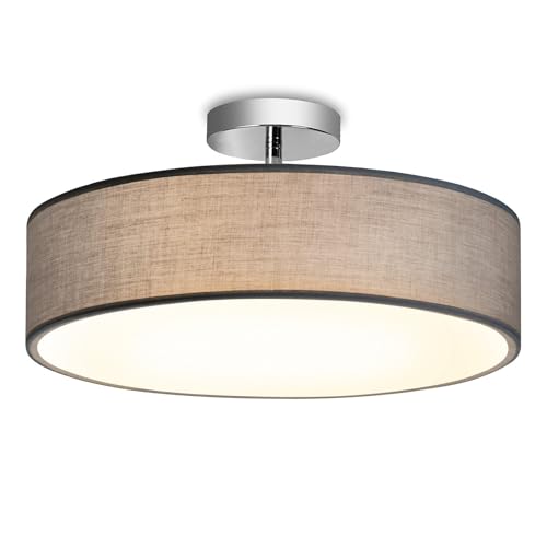Zedelmaier Deckenleuchte Stoff Rund 38cm Grau Stoffschirm E27x2 max.40W Deckenlampe Wohnzimmer Schlafzimmer K&uuml;che Flur Kinderzimmer Lampe Decke Lampenschirm Modern (Grau+Metallisch, &Oslash;38x18cm)