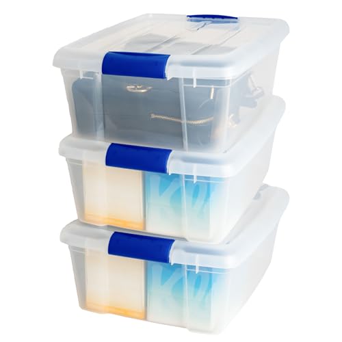 Organización Del Hogar, Tools JOY Caja de Almacenamiento de Plástico con Broche, Paquete de 3, Capacidad 15 Litros, Organizadora Apilable con Tapa Duradera, Ideal para Organizar el Armario,...