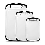 Plastic Cutting Boards Set of 3, Dishwasher Safe Reversible Cutting Boards with Non-Slip Feet & Deep Drip Juice Groove for Chopping Foods, BPA Free, FDA Approved Materials & Eco Friendly (Black)