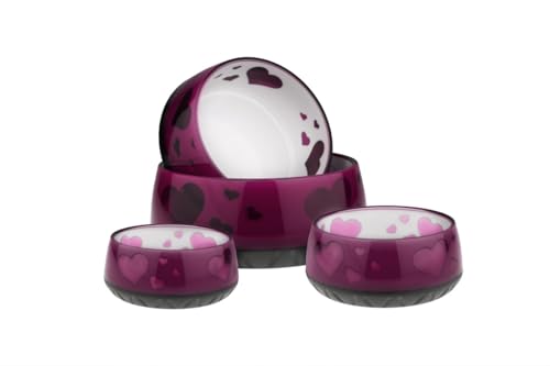 EHASO Hundenapf mit Herzen - Futter- und Trinknapf für kleine und große Hunde (1800ml, Aubergine)