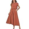Mingzhu Womens 2 Piece Outfits Skirt Set Summer Casual Cap Sleeve Crop Tops Maxi Dress Sets with Pockets