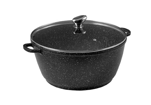Pradel Excellence - PCUI001014 - Faitout Fonte d'Aluminium Premium Ø36cm, Couvercle Verre - Revêtement Anti-Adhésif Façon Pierre - Poignée Amovible - Tout Feu, Noir...