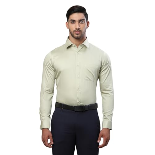 Image of Raymond Men Cotton Slim Fit Solid Pattern Semi Cut Away Collar Formal Shirt