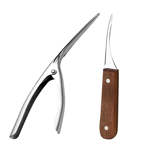 CHICAMPERA Sbucciatori di Gamberi in Acciaio Resistente e Noce Ergonomici Set da 2 Pezzi per Pulizia Gamberetti, Utensili da Cucina Portatili per Casalinghe e Chef, per Campeggio e Uso Domestico