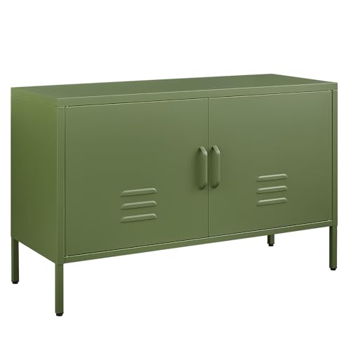 IRONFFICE TV Stand with Storage,Metal Cabinet with Doors,TV Console with Storage with Adjustable Shelf,Morden TV Cabinet for Bedroom,Living Room,Avocado Green
