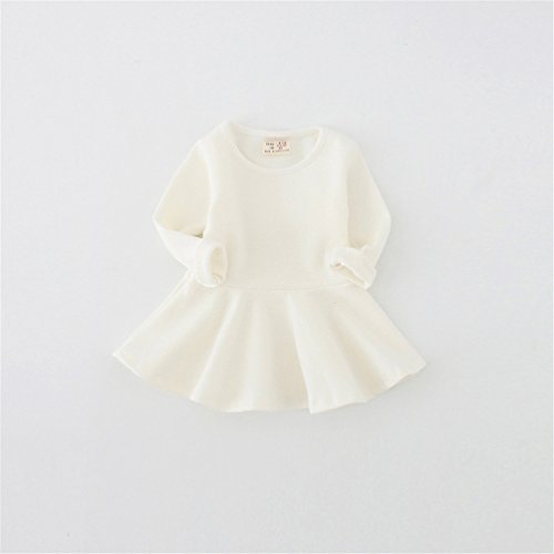 Csbks Toddler Baby Girls Long Sleeve Cotton Dress Solid Ruffle Tops 18 Months Beige #TOP1