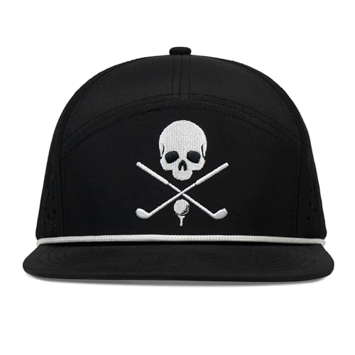 Funny Golf Hats Flat Bill for Men Women,Golf Gifts Skull Baseball Cap for Adults Humor,Black 1