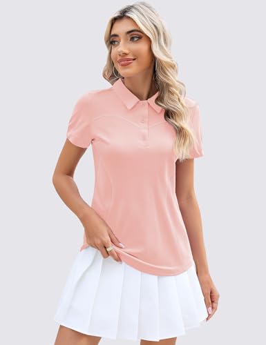 Image of TFSDOD Womens Golf Polo Shirts Collared Short Sleeve T Shirt Lightweight Moisture Wicking Polo Casual 3 Buttons Outfits