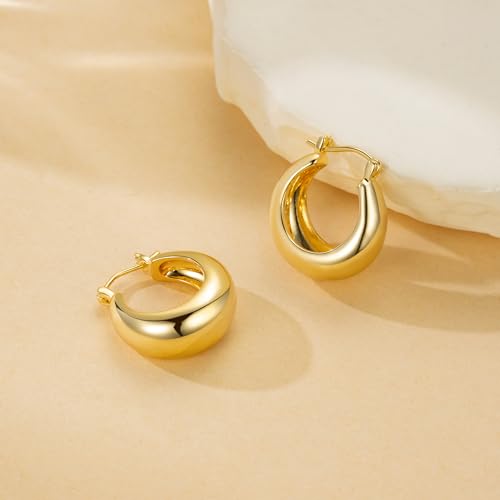 Cossa 14K Gold Hoop Earrings for Women Tapered Design Gold Earrings for Women Chunky Classic and Contemporary Style Statement Dome Chunky Hoop Earring for Womens Hypoallergenic 20/25mm3