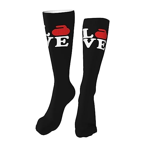 Curling Love Knee High Socks For Women Long Tube Socks Athletic Compression Socks Unisex High Socks Girls