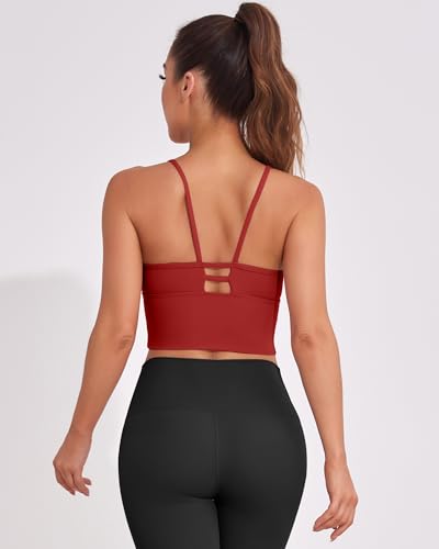 Image of AngiMelo Longline Sports Bras for Women High Support Strappy Push Up Workout Tops Built in Bra Padded Crop Yoga Tank Top