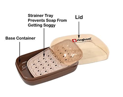 Image of Bringhom Soap Case Holder Box with Transparent Lid and Strainer Tray for Home, Kitchen, Bathroom, Washbasin (Assorted Colour, Plastic) (1)