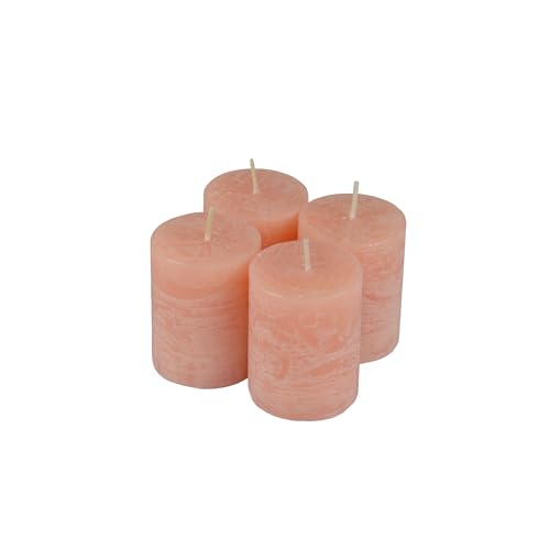 Homéa, Set mit 4 Stumpenkerzen, D4 x H5 cm, rustikal, Farbe Rosa