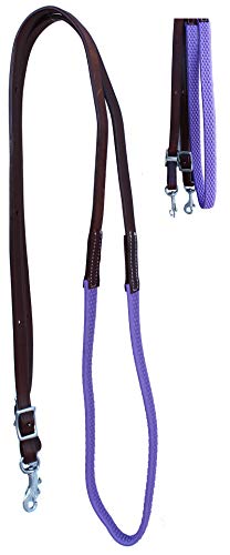 CHALLENGER Horse Western 8' Brown Leather Purple Rubber Grip Contest Barrel Reins 805LR13PR