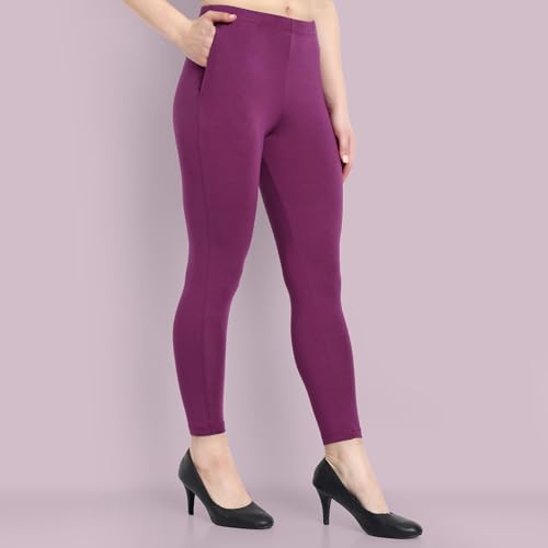 Image of ONE SKY Women Ankle Length Leggings | Premium Cotton Modal Spandex Blend | High Waist Stretchable & Bio-Washed Fabric | Colour-Lock | Ethnic Leggings for Women