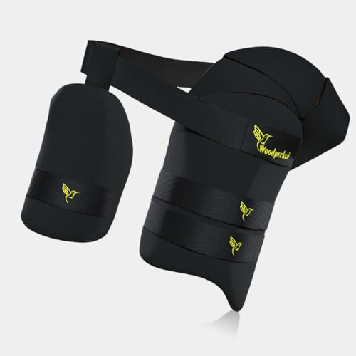 Protector de muslo para cricket Woodpecker negro y naranja miniatura 2