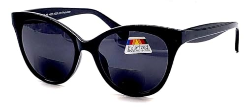 Poarlized Bifocal Black Sunglasses for Women Cat Eyes Vintage Reading Glasses Trendy UV400 Block Driving Outdoor