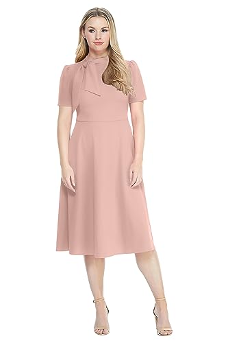 Image of Maggy London Women's Crepe Fabric Flight Attendant Bow Neck Tie Short Sleeve A-line
