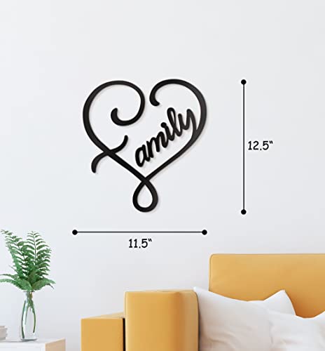 Vivegate Metal Family Infinity Heart 12.5"X11.5" Wall Sign Black Small Family Love Signs for Home Wall Decor Decorative Art