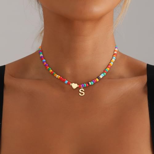 Colorful Initial Necklaces for Girls Women Kids - Teen Girls Gifts Trendy Beaded Initial Necklace Dainty Letter Gifts Choker Necklace for Girl Jewelry2