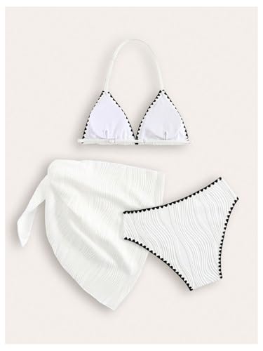 Image of SHENHE Girl's 3 Piece Swimsuits with Cover Up Triangle Halter High Waisted Bikini Bathing Suits