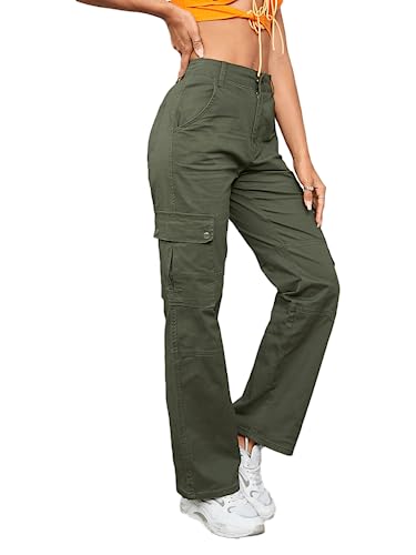 Classic Cargo Pants High Waist Stretch Women Baggy Multiple Pockets Relaxed Fit Straight Wide Leg Overalls3