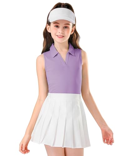 Image of Soneven Girls Sleeveless Polo Shirts Button UP Golf Tennis T-Shirts with Collared Quick Dry Tank Tops for 4-14 Years