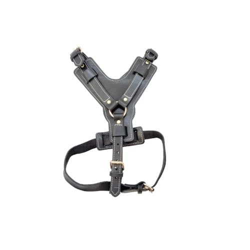 本革 Y字型 ペットハーネス 犬用ハーネス 調節可能 中型犬・大型犬用 チェストストラップ付き (XL,ブラック)