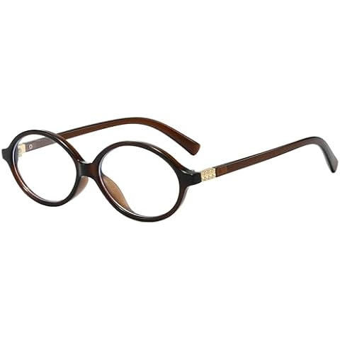 Teumire Retro Oval Glasses for Men Women 90s Style Blue Light Blocker Fake Nerd Eyeglasses(Brown) Cover