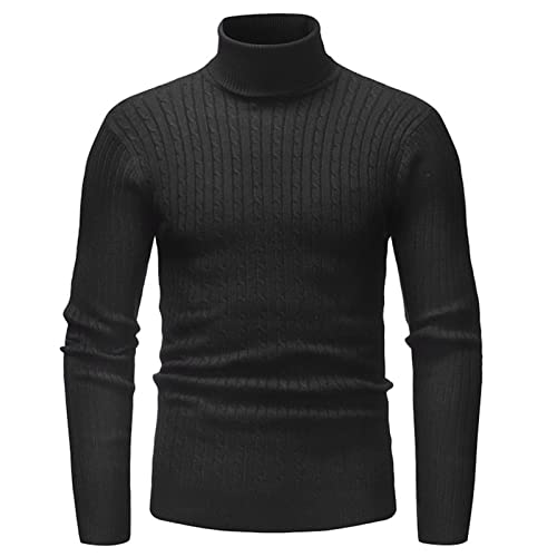 (Wool) Sweater Men's Slim Fit Turtleneck Sweater Casual Pullover Sweater Basic Knitted Sweater Sweater(Black,Large)