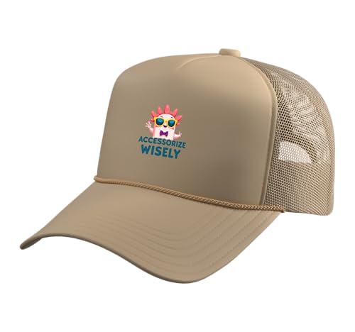 Cool Axolotl Cap for Kids - Accessorize Wisely Trucker Hat with Adjustable Mesh Back, Khaki
