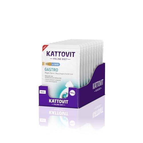KATTOVIT - Gastro Nassfutter für Katzen | Zur Unterstützung des Magen-Darm-Systems | Diät-Alleinfuttermittel im Frischebeutel für ausgewachsene Katzen | 10 x 85 g Paté Ente