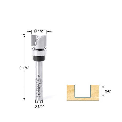 Image of Amana Tool - 45481 Carbide Tipped Flush Trim Plunge Template 1 /2 Dia x 3 /8 x 1 /4 inch Shan