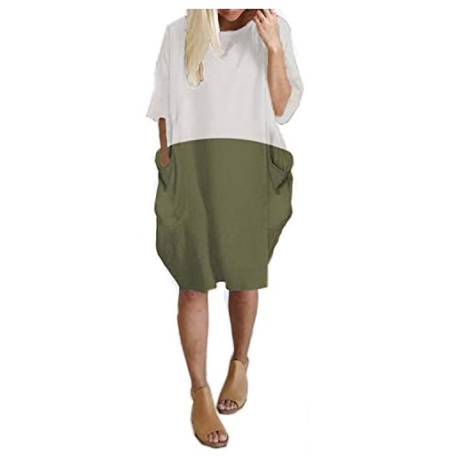 KIDSFORM Överdimensionerad klänning för kvinnor lång/kortärmad tunika klänning plus size skjorta klänning säckiga fickor kort jumper blus t-shirt