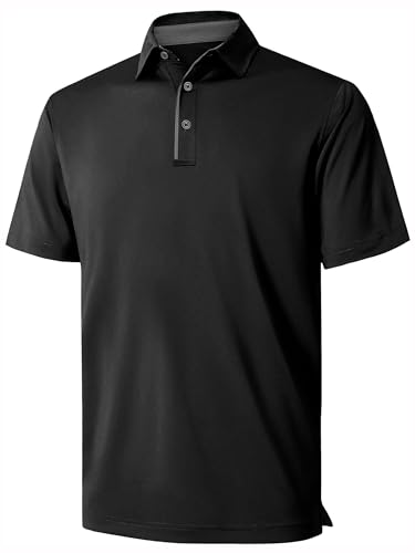 NIASHOT Polo Shirts for Men Dress Shirt Golf Workout Short Sleeve Summer Button Black M