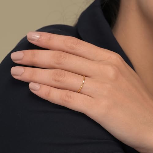 Image of PALMONAS Women's Smooth Thin Stacking Gold Ring | Minimal Demifine Jewelry | Waterproof Tarnish Proof | Lightweight Skin Friendly | Elegant Daily Wear | Gift for Girlfriend Women & Girls