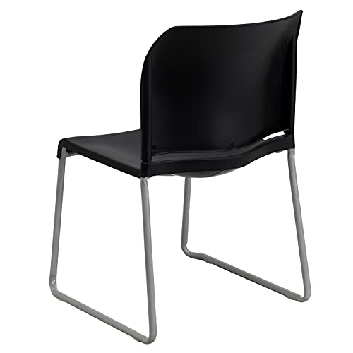 Flash Furniture 5 Pack Hercules Series 880 Lb. Capacity Black Full Back Contoured Stack Chair With Gray Powder Coated Sled Base #TOP5