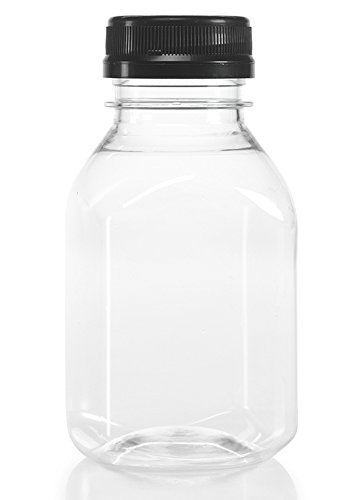 (8) 8 oz. Clear Food Grade Plastic Juice Bottles 8 oz. with Caps (8/pack) (8 oz., Black Lids)