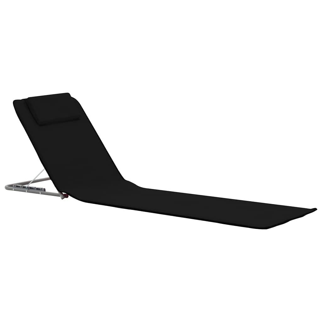 Set di 2 stuoie da spiaggia pieghevoli con schienale regolabile, poggiatesta e vano portaoggetti, sdraio in acciaio/poliestere, 160 x 53 x 47 cm, nero