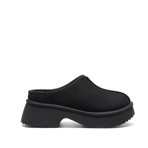 DREAM PAIRS Women's Platform Mules Faux Suede Slip on Memory Foam Non-Slip Lightweight Closed Toe Clogs Slippers Shoes,Size 8.5,Black,DWUMMU2507