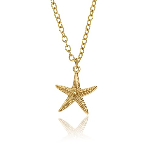 Beach Charm Necklace Heart Crystal, Starfish, Teardrop Crystal Pendant, 14K Gold Plated Chain, Palm Tree Necklace, Ocean Theme Jewelry