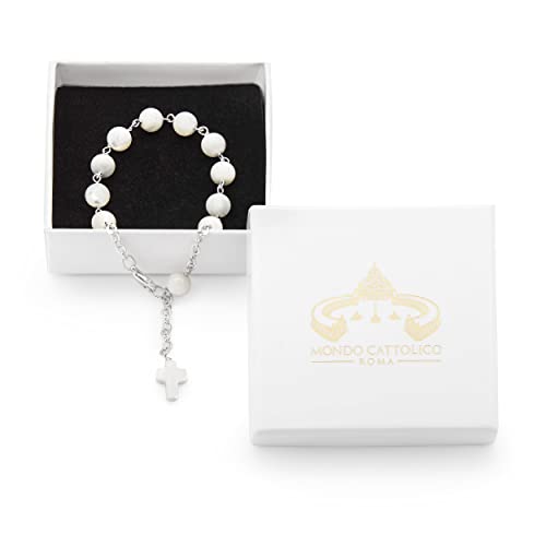 Rosary Bracelet For Women And Men from Vatican, Catholic Rosary Bracelet In Mother-Of-Pearl Beads With Small Cross - Perfect Catholic gifts3