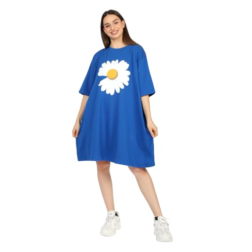 Image of LAMA STORE Women's Printed Oversized T-Shirt Dress, Cotton, 3 /4 Sleeve Length, Casual Loose Fit, Comfort Wear Extra Comfy Oversized Printed Pocket T-Shirt Dress