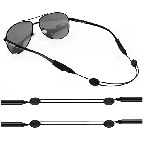 2 Pcs Adjustable Eyeglass Strap Sunglass Strap Anti-slip Eyewear String Holder Sports Sunglasses Chain for Women Men Boy Girl Black