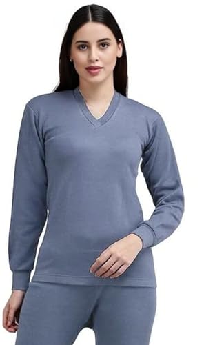 Image of Alfa Women's V-Neck Full Sleeves Thermal Top | Soft Cotton Winter Wear Inner Top for Cold Weather Protection